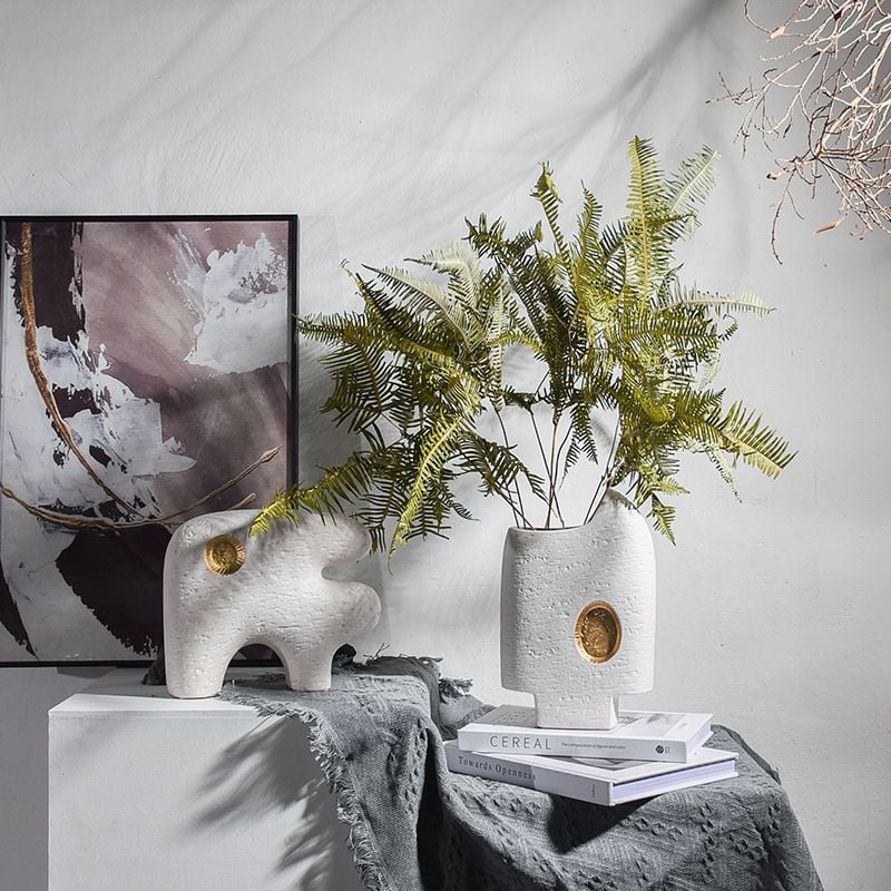 Bình Gốm Decor Tối Giản Họa Tiết Trừu Tượng Phối Vàng