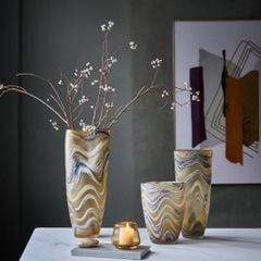 Bình Hoa Thủy Tinh Hổ Phách Thân Cao Gợn Vân Sóng Sang Trọng