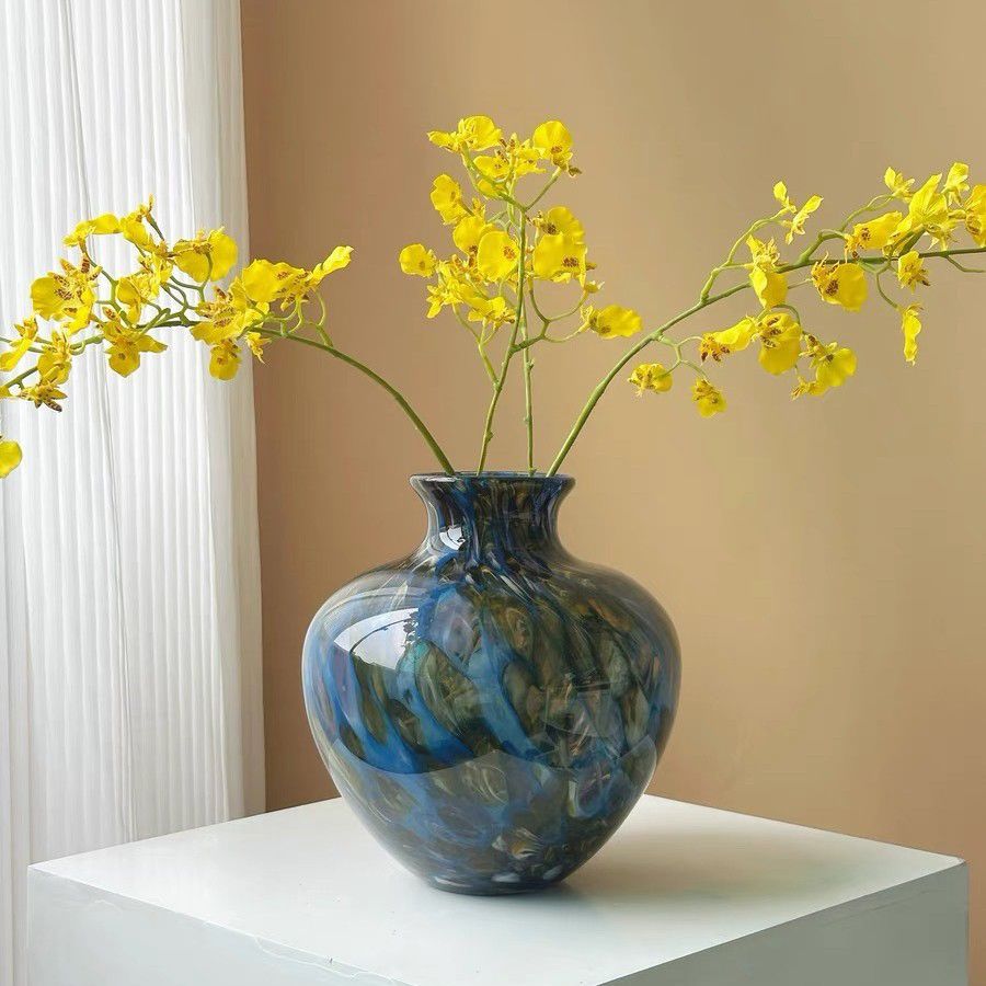 Bình Hoa Thủy Tinh Xanh Lam Vân Mosaic Độc Đáo