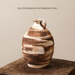 Bình Hoa Gốm Thô Phong Cách Wabi Sabi Nâu Sọc Trắng