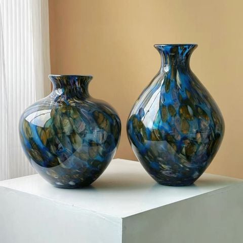 Bình Hoa Thủy Tinh Xanh Lam Vân Mosaic Độc Đáo