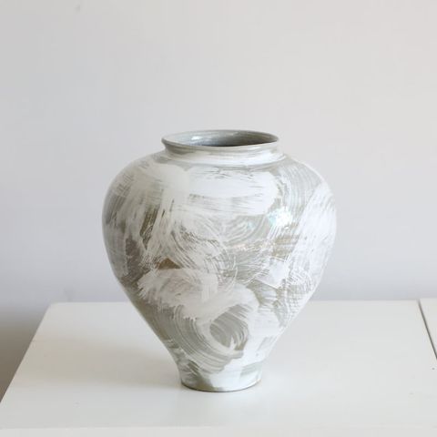 Bình Hoa Gốm Men Hoa Văn Trắng Xám Trang Trí Phòng Khách