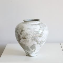 Bình Hoa Gốm Men Hoa Văn Trắng Xám Trang Trí Phòng Khách