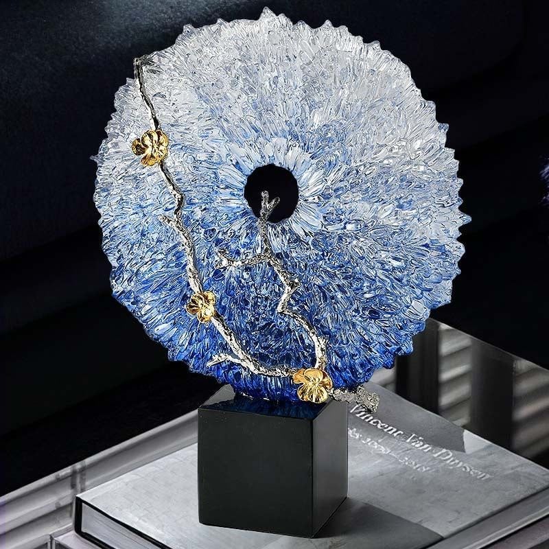 Tượng Decor San Hô Màu Gradient Xanh Dương Trong Suốt Phối Hoa Mai