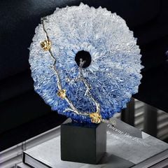 Tượng Decor San Hô Màu Gradient Xanh Dương Trong Suốt Phối Hoa Mai