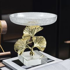 Dĩa Trái Cây Trang Trí Thủy Tinh Hình Lá Bạch Quả Sang Trọng