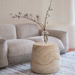 Bàn Phụ Hình Trụ Tròn Giả Đá Travertine Pha Đỏ Nâu