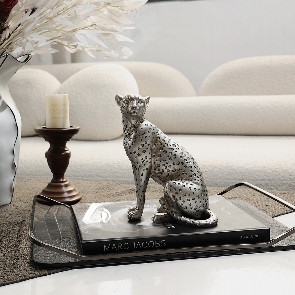 Tượng Báo Jaguar Màu Bạc Trang Trí