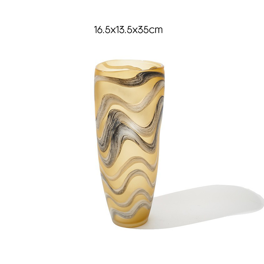 Bình Hoa Thủy Tinh Hổ Phách Thân Cao Gợn Vân Sóng Sang Trọng