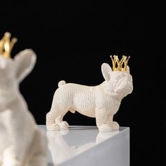 Tượng Decor Chó Đấu Bò Đội Vương Miện Sang Trọng Màu Be