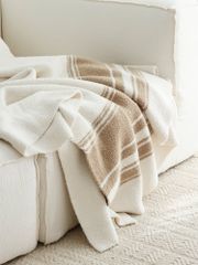 Chăn Dệt Kim Đan Len Ấm 2 Mặt Phong Cách Hình Học Be Bắc Âu