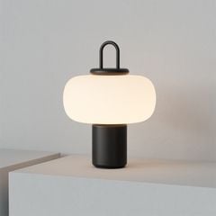 Đèn Bàn Trang Trí Chụp Kính Oval Thân Đen Phong Cách Tối Giản
