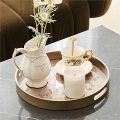 Khay Trang Trí Bằng Sứ Men Lam Họa Tiết Nhụy Mạ Vàng