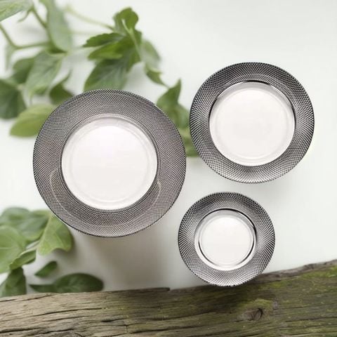 Đĩa Thủy Tinh Trang Trí Bàn Ăn Viền Bạc Sang Trọng