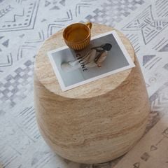 Bàn Phụ Hình Trụ Tròn Giả Đá Travertine Pha Đỏ Nâu