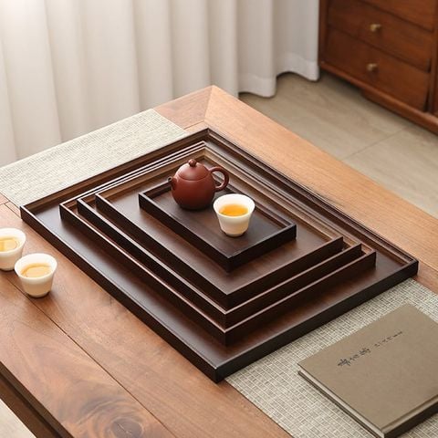 Khay Gỗ Chữ Nhật Đựng Trà Cà Phê Đồ Dùng Khách Sạn Nhà Hàng