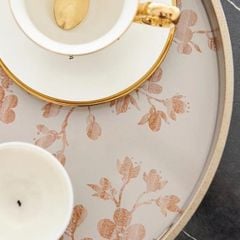 Khay Trang Trí Bằng Sứ Men Lam Họa Tiết Nhụy Mạ Vàng