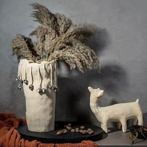 Bình Hoa Gốm Sứ Thô Wabi-Sabi Thắt Dây Thừng Độc Đáo