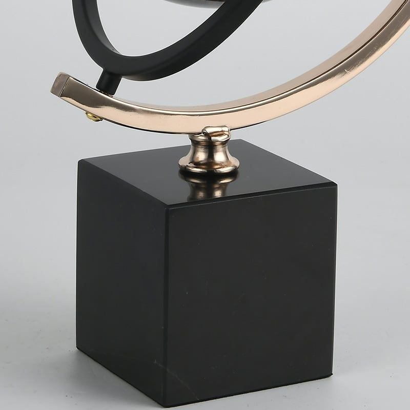 Tượng Trang Trí Decor Hình Quả Địa Cầu Xoay Tròn Vàng Nâu