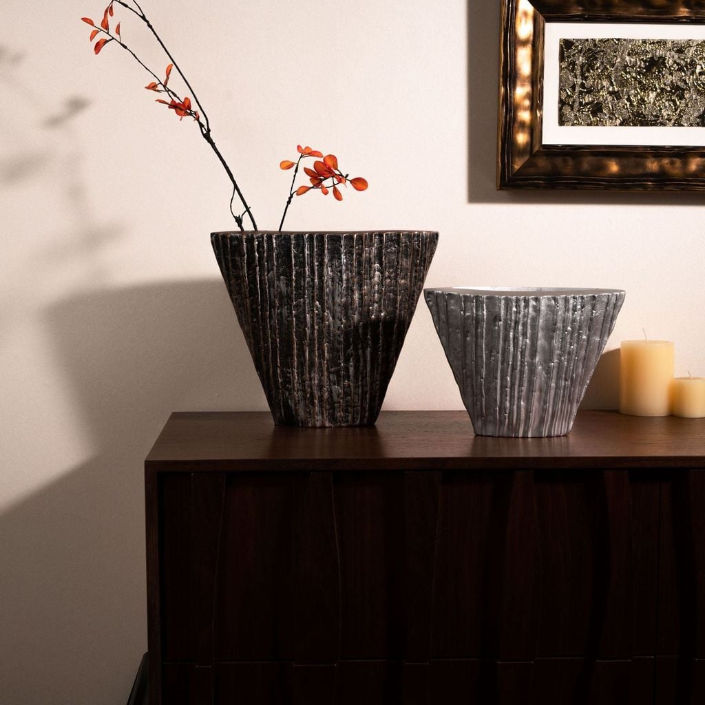 Bình Hoa Decor Composite Giả Đá Texture Sọc Dọc Wabi Sabi