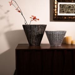 Bình Hoa Decor Composite Giả Đá Texture Sọc Dọc Wabi Sabi