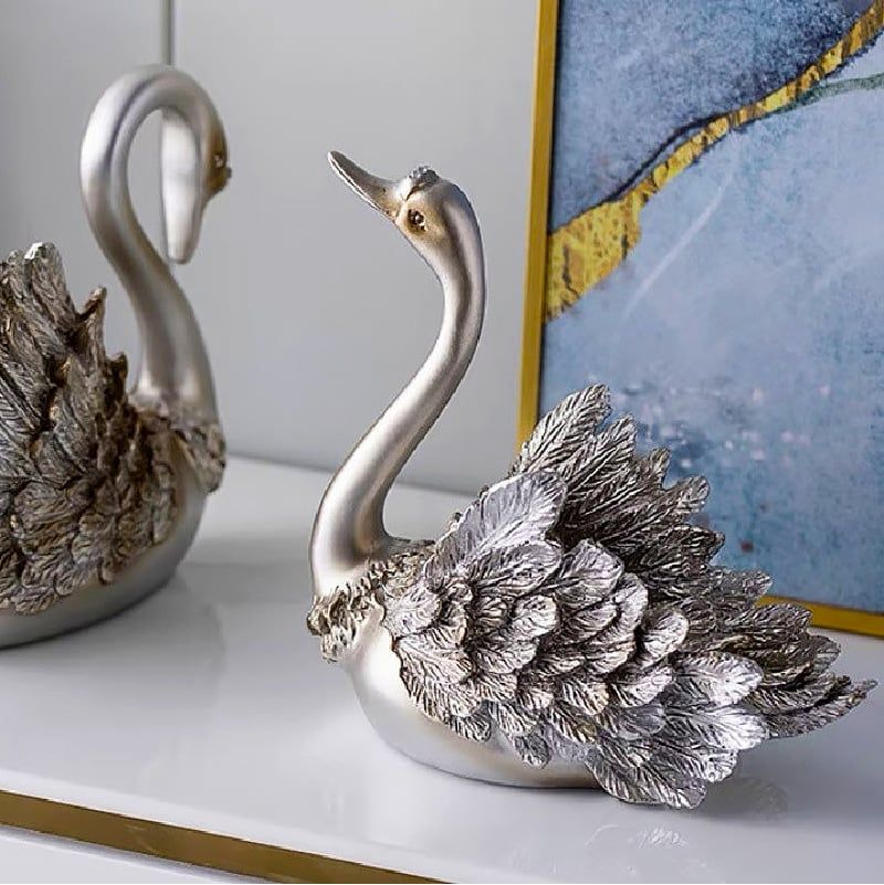 Tượng Đôi Thiên Nga Màu Ngọc Trai Châu Âu Hiện Đại