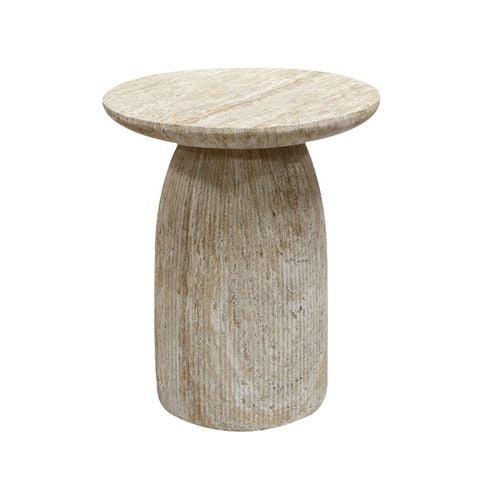 Bàn Phụ Sofa Hiện Đại Giả Đá Travertine Hình Nấm Thân Sọc Dọc