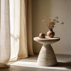 Bàn Side Table Hình Nấm Vân Đá Travertine
