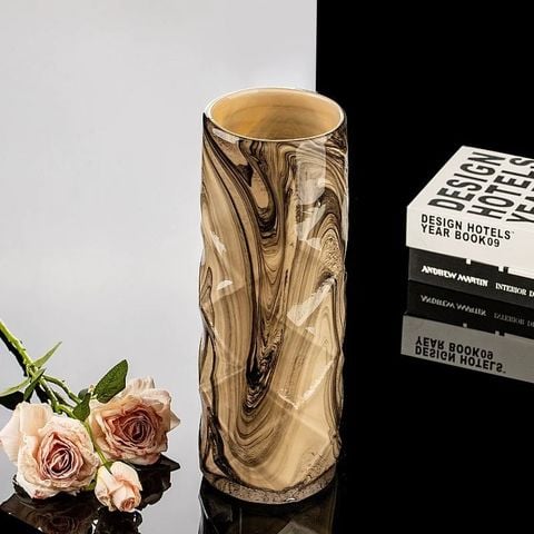 Bình Hoa Thủy Tinh Nghệ Thuật Vân Đá Marble Nâu Khói