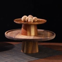 Khay Trưng Bày Bánh Cao Chân Gỗ Keo Acacia Kiểu INS