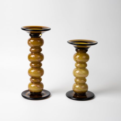 Chân Nến Decor Thủy Tinh Thổi Thủ Công Màu Hổ Phách Cao Cấp