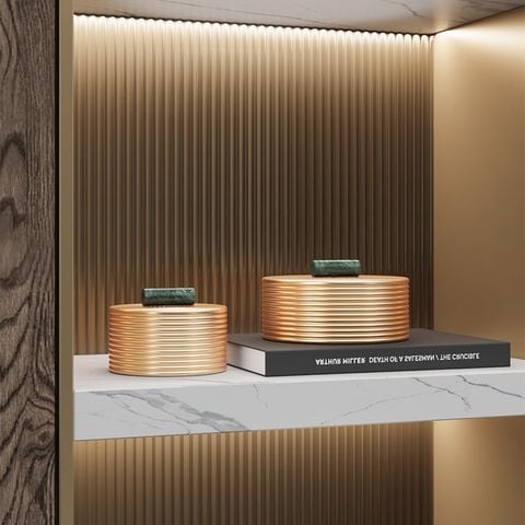 Hộp Đựng Trang Sức Decor Kim Loại Tròn Nắp Cẩm Thạch Sang Trọng