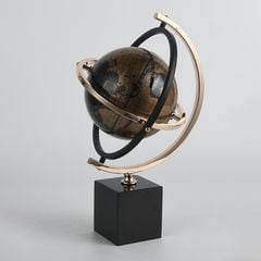 Tượng Trang Trí Decor Hình Quả Địa Cầu Xoay Tròn Vàng Nâu