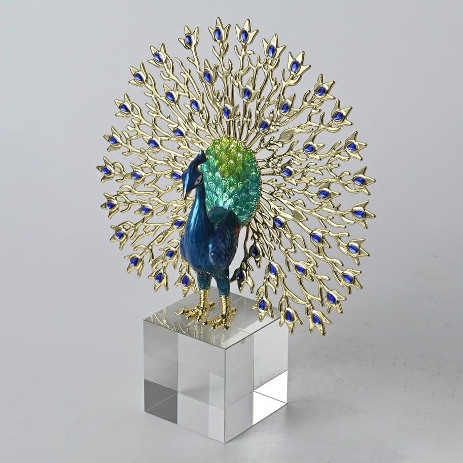 Tượng Decor Chim Công Đế Pha Lê Phong Cách Châu Âu