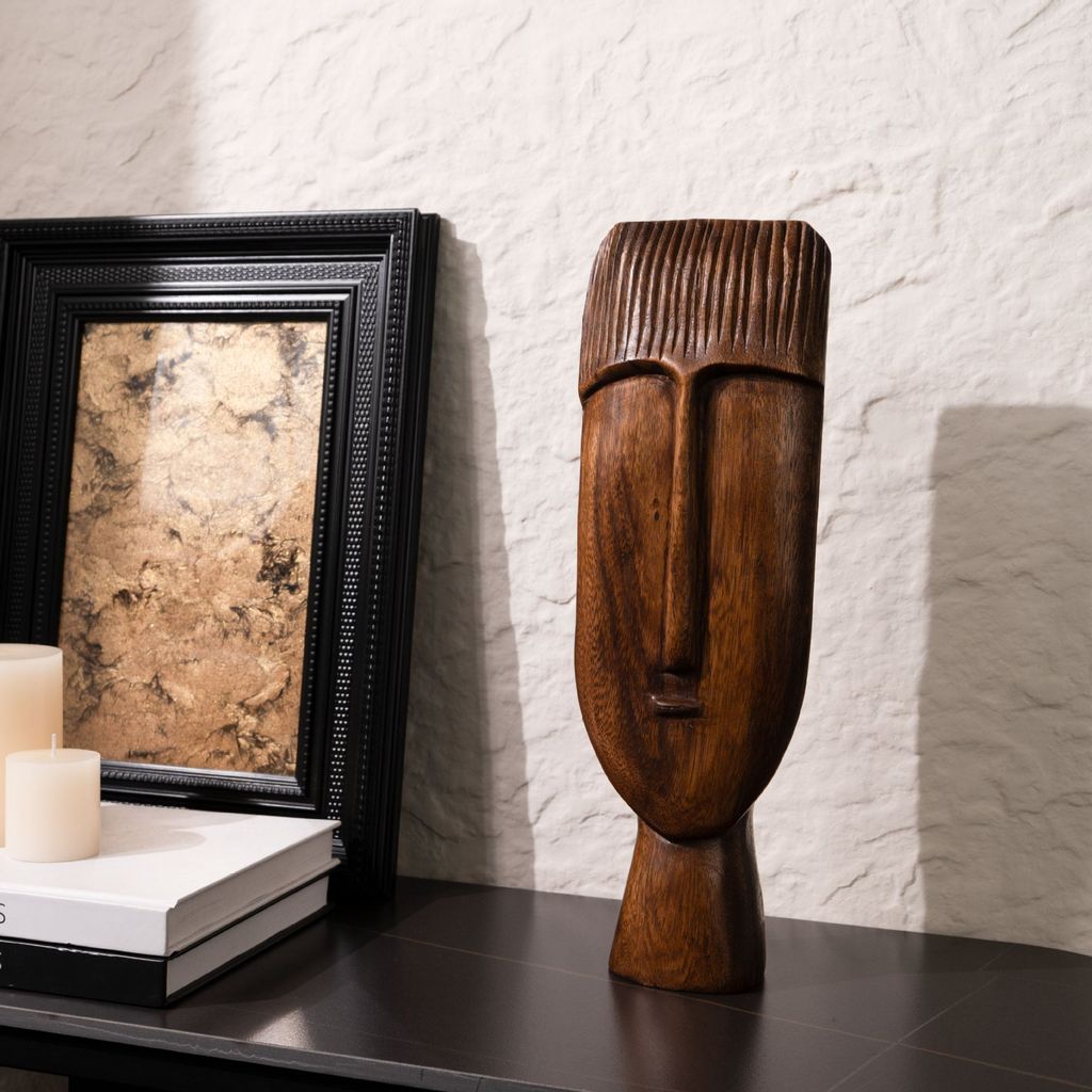 Tượng Đầu Người Nghệ Thuật Giả Gỗ Decor Phòng Khách Phong Cách Wabi Sabi