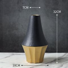 Bình Hoa Gốm Đen Phối Điểm Vân Sọc Dọc