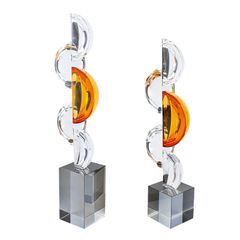 Tượng Pha Lê K9 Vòng Xoắn Bán Nguyệt Nghệ Thuật Màu Cam Phối