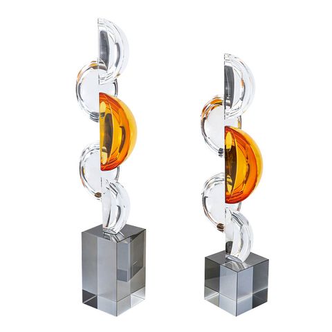 Tượng Pha Lê K9 Vòng Xoắn Bán Nguyệt Nghệ Thuật Màu Cam Phối