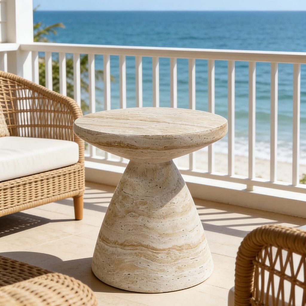 Bàn Side Table Hình Nấm Vân Đá Travertine