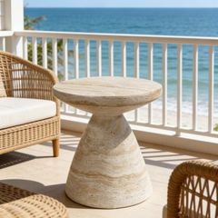 Bàn Side Table Hình Nấm Vân Đá Travertine