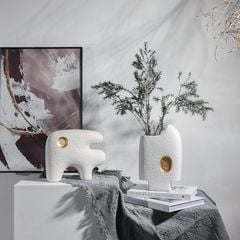 Bình Gốm Decor Tối Giản Họa Tiết Trừu Tượng Phối Vàng