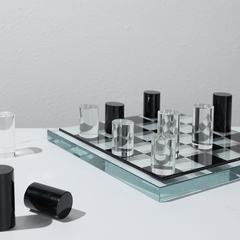 Đồ Decor Bàn Cờ Vua Hình Tròn Pha Lê Vuông Tròn Đen Trắng