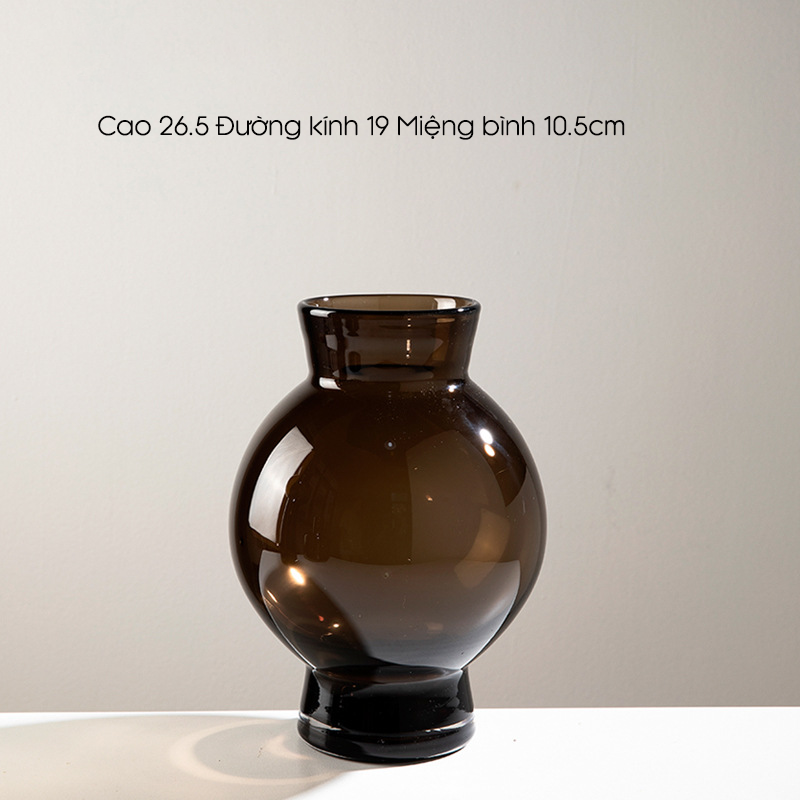 Bình Hoa Thủy Tinh Nâu Kiểu Pháp Gợn Sóng Sang Trọng