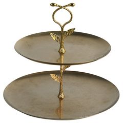 Dĩa Trái Cây 2 Tầng Hình Chiếc Lá Thép Không Gỉ Châu Âu