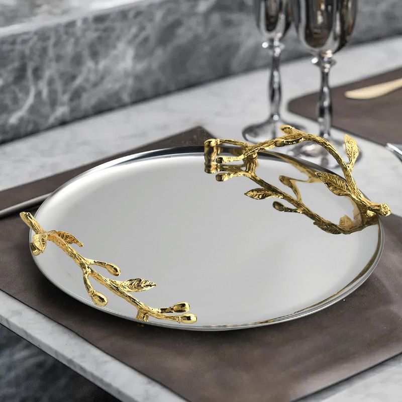 Khay Inox Đựng Tách Trà Phong Cách Hoa Châu Âu