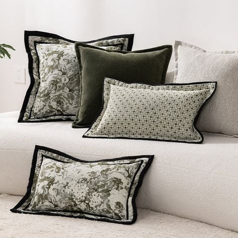 Vỏ Gối Tựa Lưng Sofa Họa Tiết Hoa Cổ Điển Pháp Tông Xanh Lá