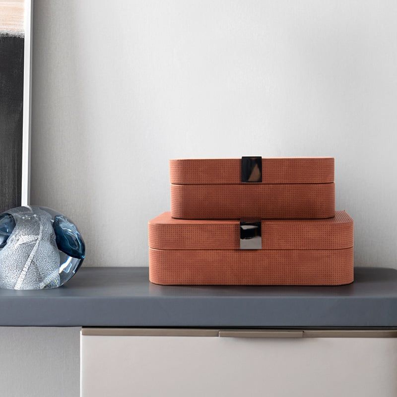 Hộp Đựng Trang Sức Minimalist Phủ Nhung Cam Đất