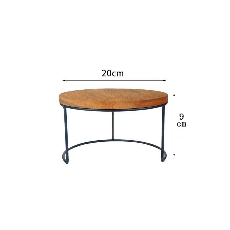 Khay Kệ Gỗ Chân Sắt Decor Bàn Tiệc Nhà Hàng Hình Tròn