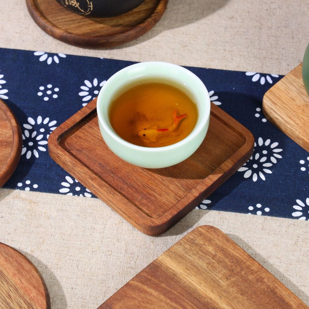 Lót Ly Gỗ Vuông Tròn Có Rãnh