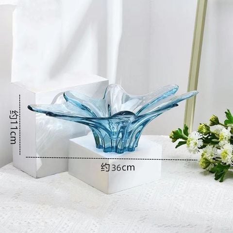 Đĩa Đựng Trái Cây Thủy Tinh Đế Dày Gợn Sóng